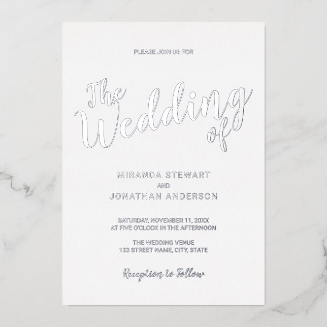 Modern Script Wedding Silver Foil Invitation (Front)