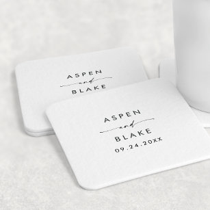 Modern Script Wedding Square Paper Coaster