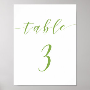 Modern script wedding table number 3 sign