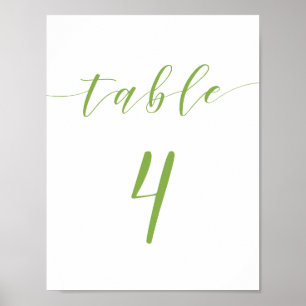 Modern script wedding table number 4 sign
