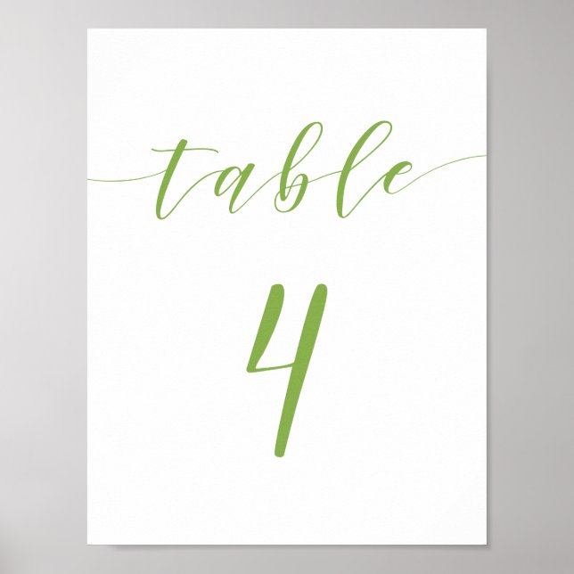 Modern script wedding table number 4 sign (Front)