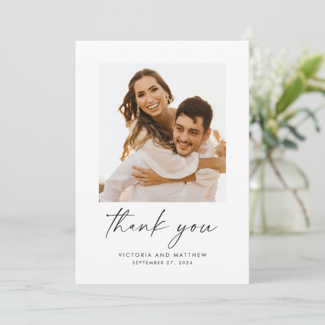 Modern Script Wedding Thank You Card (Standing Front)