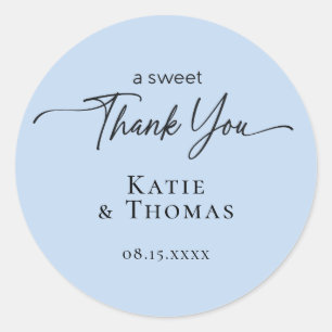 Modern Script Wedding Thank You Favour Blue Sticke Classic Round Sticker