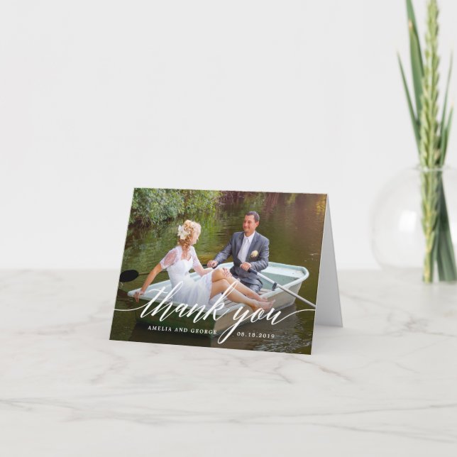 Modern Script Wedding Thank You Photo Card (Front)