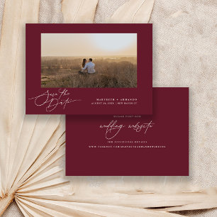 Modern Script Wedding Website Burgundy Photo   Save The Date