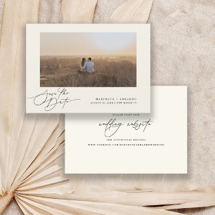 Modern Script Wedding Website Ivory Photo Save The Date