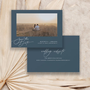 Modern Script Wedding Website Navy Photo Save The Save The Date