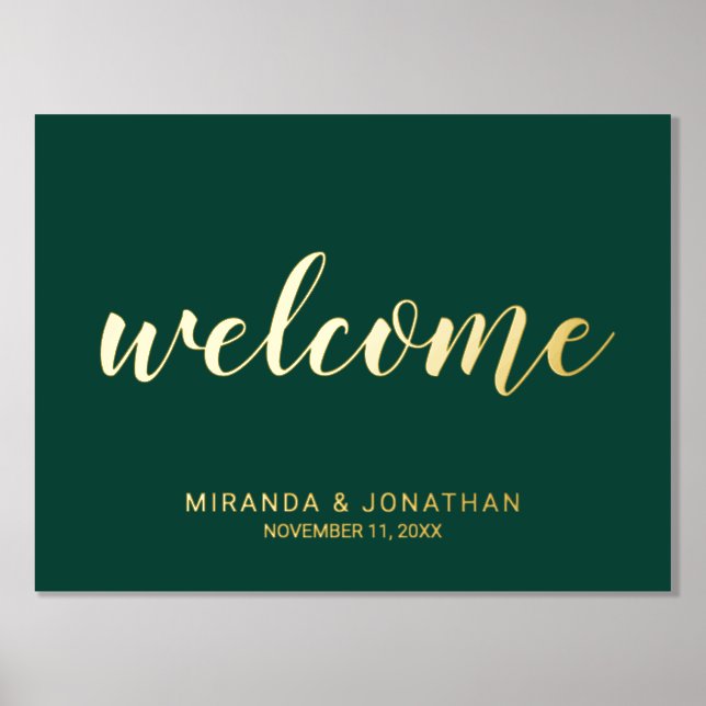 Modern Script Wedding Welcome Emerald and Gold Foil Prints (Front)