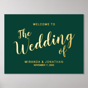 Modern Script Wedding Welcome Emerald and Gold Foil Prints
