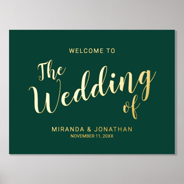 Modern Script Wedding Welcome Emerald and Gold Foil Prints (Front)