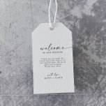 Modern Script Wedding Welcome Gift Tags<br><div class="desc">These modern script wedding welcome gift tags are perfect for a minimalist wedding. The simple black and white design features unique industrial lettering typography with modern boho style. Customisable in any colour. Keep the design minimal and elegant, as is, or personalise it by adding your own graphics and artwork. Personalise...</div>