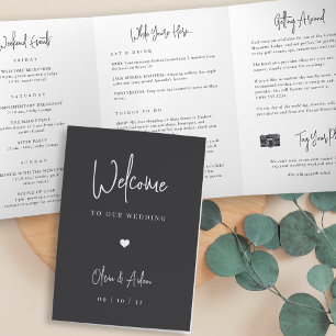 Modern Script Wedding Welcome Letter & Itinerary Tri-Fold Programme