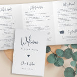 Modern Script Wedding Welcome Letter & Itinerary Tri-Fold Programme<br><div class="desc">Planning a destination wedding, or expecting lots of out of town guests? Share a welcome message for your wedding guests as well as an itinerary or schedule of the weekend's events, with this simple and elegant modern design featuring handwritten script accents. Personalise the inside with a personal welcome message and...</div>