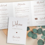 Modern Script Wedding Welcome Letter & Itinerary Tri-Fold Programme<br><div class="desc">Planning a destination wedding, or expecting lots of out of town guests? Share a welcome message for your wedding guests as well as an itinerary or schedule of the weekend's events, with this simple and elegant modern design featuring handwritten script accents. Personalise the inside with a personal welcome message and...</div>