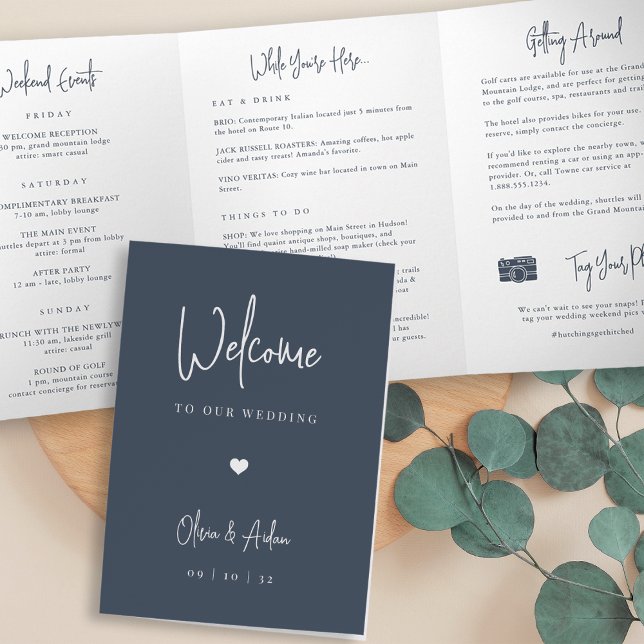 Modern Script Wedding Welcome Letter & Itinerary Tri-Fold Programme (Creator Uploaded)