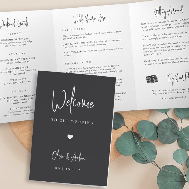 Modern Script Wedding Welcome Letter & Itinerary Tri-Fold Programme (Creator Uploaded)