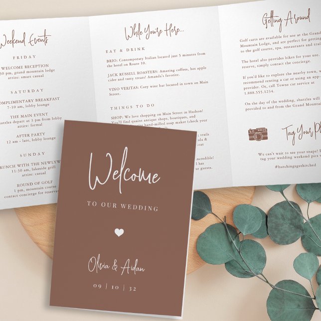 Modern Script Wedding Welcome Letter & Itinerary Tri-Fold Programme (Creator Uploaded)
