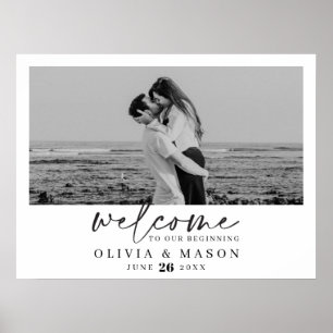 Modern Script Wedding Welcome Sign with Photo