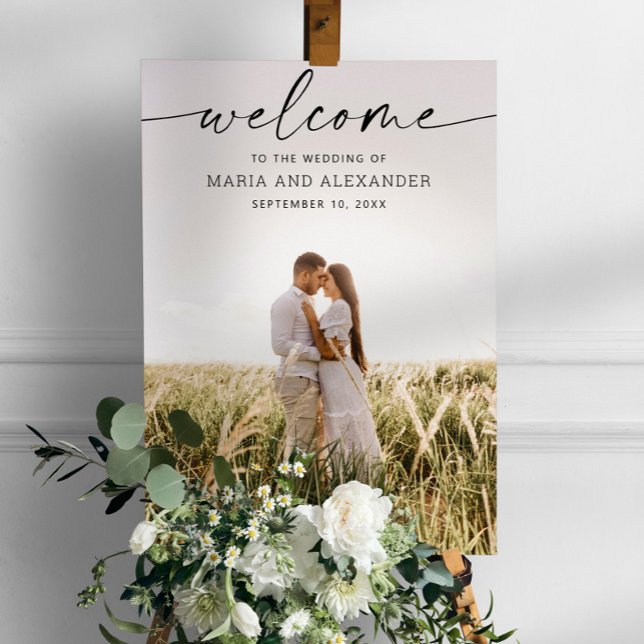 Modern Script Wedding Welcome Sign with Photo (Creator Uploaded)