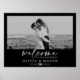 Modern Script Wedding Welcome Sign with Photo