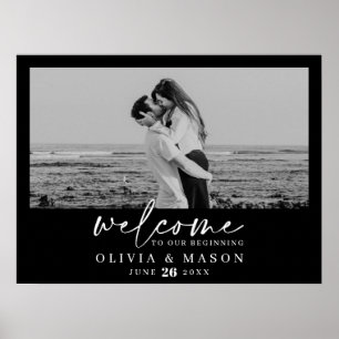 Modern Script Wedding Welcome Sign with Photo