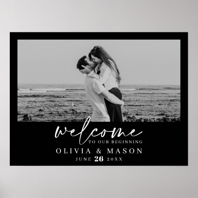 Modern Script Wedding Welcome Sign with Photo (Front)