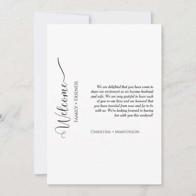 Modern script wedding welcomes & itinerary weekend announcement (Front)