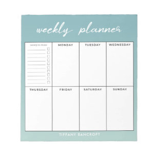 Modern Script Weekly Planner   Add Your Name Notepad