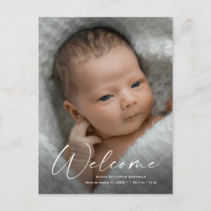 Modern Script Welcome Baby Photo Birth Thank You Postcard