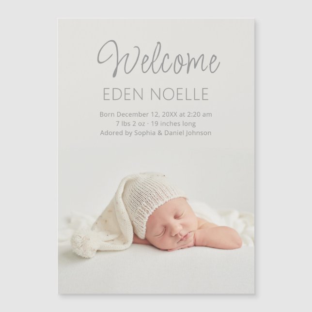 Modern Script Welcome Birth Announcement Magnet (Front)