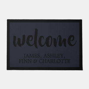 Modern Script Welcome Black Navy Blue Doormat