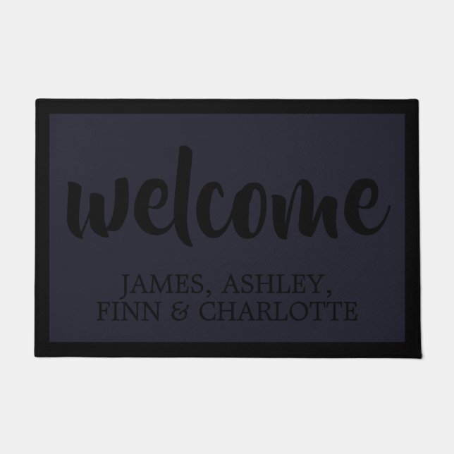 Modern Script Welcome Black Navy Blue Doormat (Front)