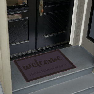 Modern Script Welcome Black Navy Blue Doormat