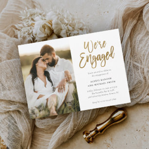 Modern Script We're Engaged Photo Engagement Party Invitation