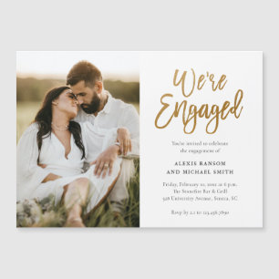 Modern Script We're Engaged Photo Engagement Party Magnetic Invitation
