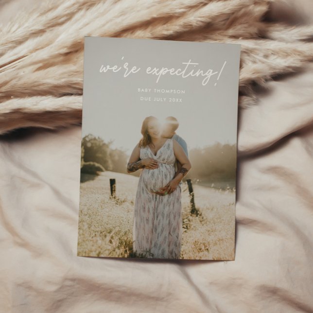 Modern Script 'We're Expecting' Pregnancy Photo Announcement (Creator Uploaded)