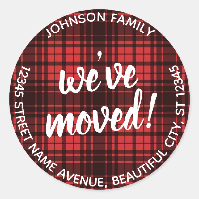 Modern Script We've Moved Red Plaid Address Label (Front)