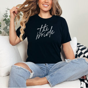 Modern Script White And Black Bride T-Shirt