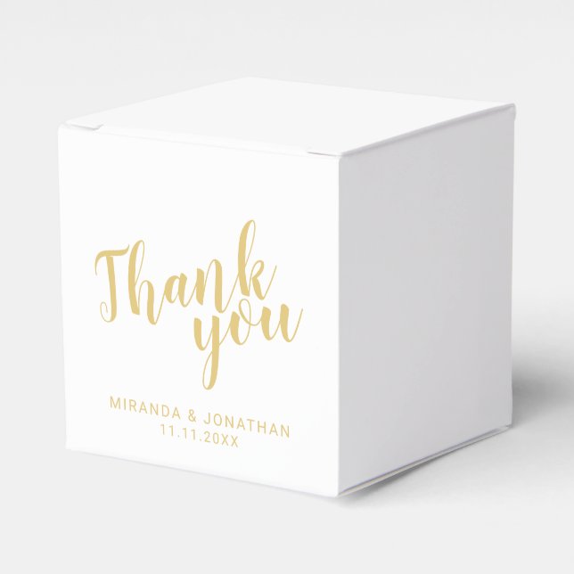 Modern Script White and Gold Wedding Favour Box (Front Side)