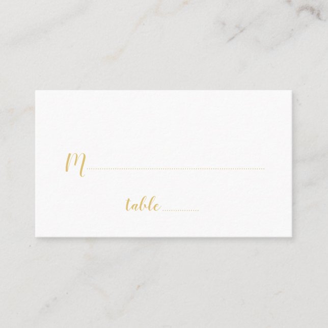 Modern Script White and Gold Wedding Place Card (Front)