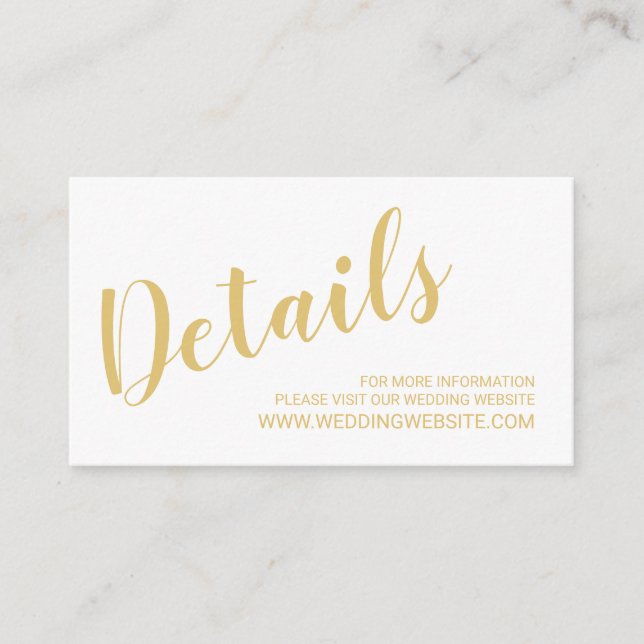 Modern Script White and Gold Wedding Website Card (Front)