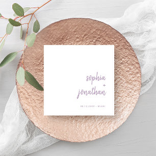 Modern Script   White and Lavender Wedding Napkin