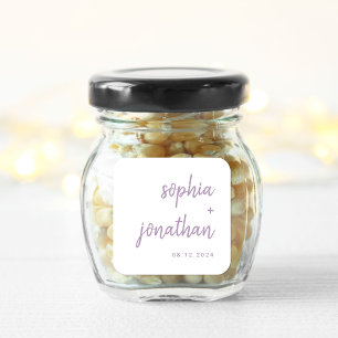 Modern Script White and Lavender   Wedding Square Sticker