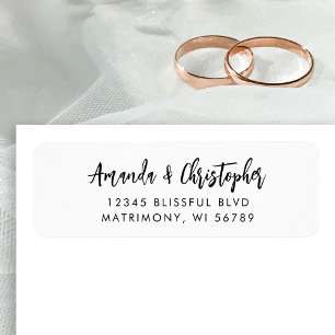 Modern Script White Black Wedding Return Address