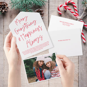 Modern Script White & Red Holiday Photo Card