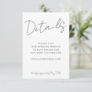 Modern Script White Wedding Website Details QR RSVP Card