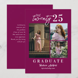 Modern Script Wine 3 Photo Collage Graduation Announcement