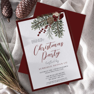 Modern Script Winter Berries Christmas Party  Invitation