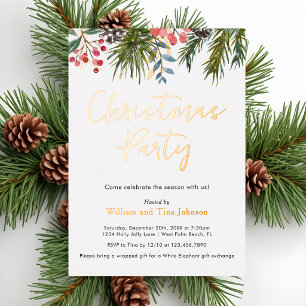 Modern Script Winter Holly Berries Christmas Party