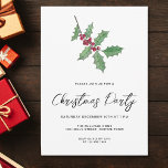 Modern Script Winter Holly Berries Christmas Party Invitation<br><div class="desc">Invite family and friends to your Christmas party with this modern and simple festive invitation.
It is decorated with watercolor green holly,  red berries,  and stylish script typography.
Easily customisable.
Original Watercolour © Michele Davies.</div>